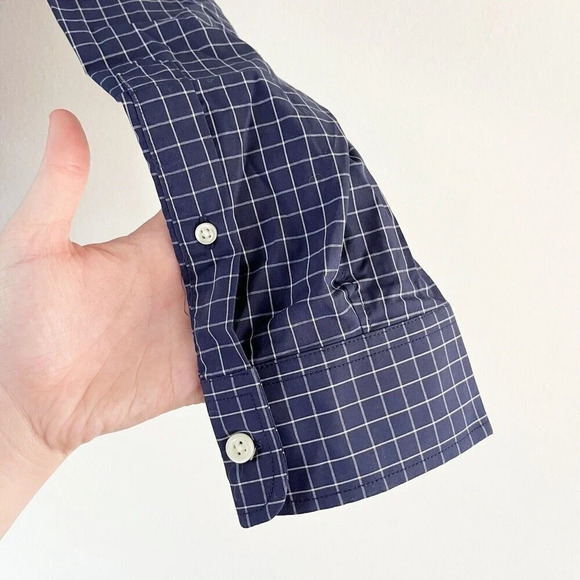 Gap Mens Navy Window Pane Button Up Shirt Sz L Standard Fit Performance Cotton - Picture 7 of 12